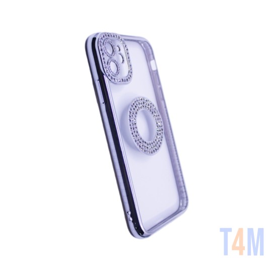 Funda de Silicona Suave con Diseño de Diamantes para Apple iPhone 12 Plata